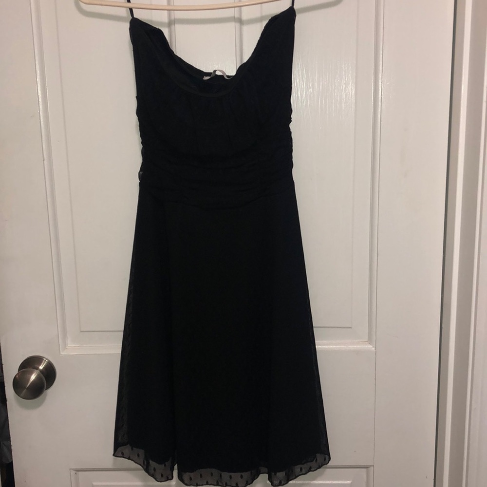 Black strapless polka dot sheer outer layer dress